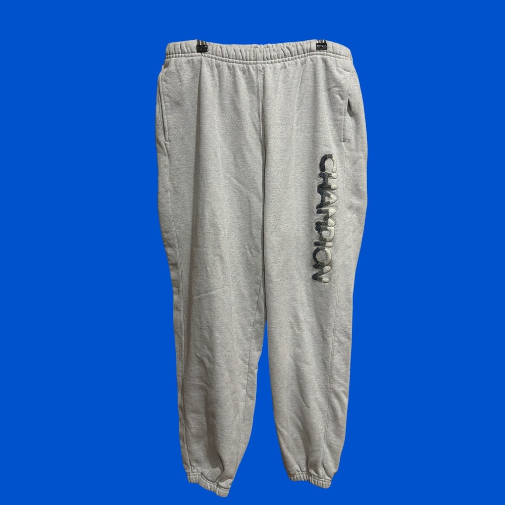 Champion Reverse Weave Gray Chenille Logo Sweatpants XL Joggers Men Heritage Y2K